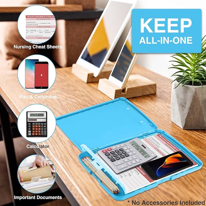 Sooez Clipboard with Storage, High Capacity Nursing Clipboards with Pen Holder, Heavy Duty Plastic Storage Clipboard with Low Profile Clip, Clipboard Folder, Teacher Must Haves, Office Supplies