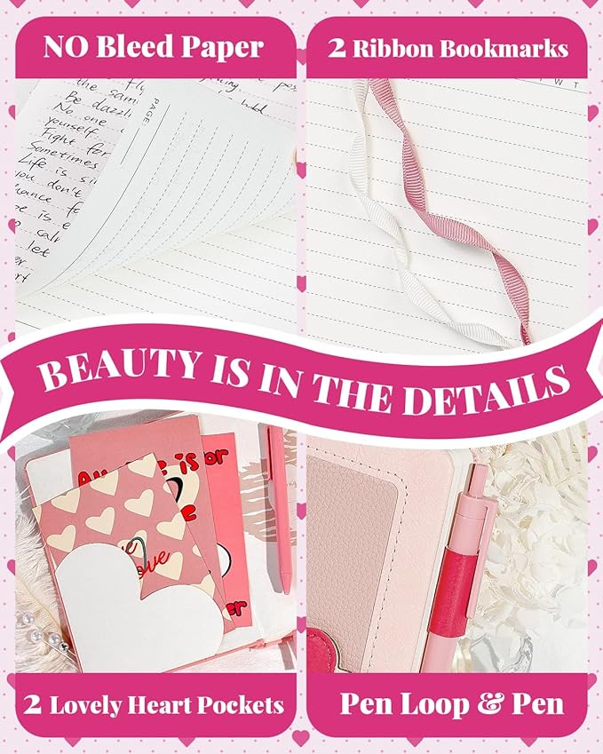 Journal for Women and Girls with Heart Buckle, 240 Pages Girls Diary Journal with Pen for Writing, Cute Daily Writing Journals for Women, B6 Pretty Journaling Hardcover Notebooks (Rose Pink)