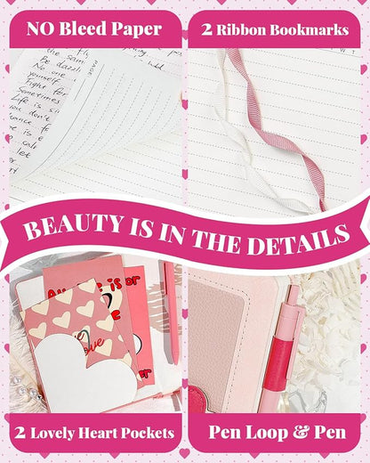 Journal for Women and Girls with Heart Buckle, 240 Pages Girls Diary Journal with Pen for Writing, Cute Daily Writing Journals for Women, B6 Pretty Journaling Hardcover Notebooks (Rose Pink)