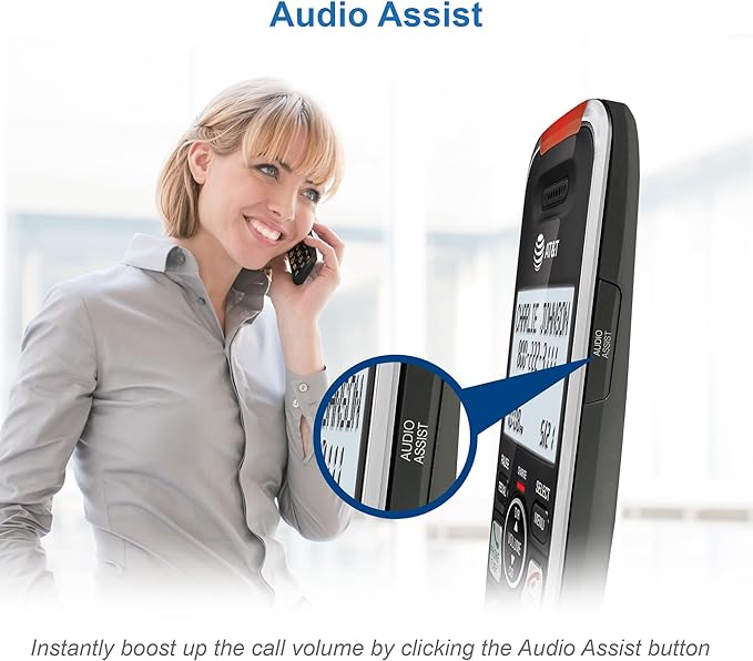 AT&T BL102 DECT 6.0 Cordless Phone for Home with Answering Machine, Call Blocking, Caller ID Announcer, Audio Assist, Intercom, and Unsurpassed Range, Silver/Black