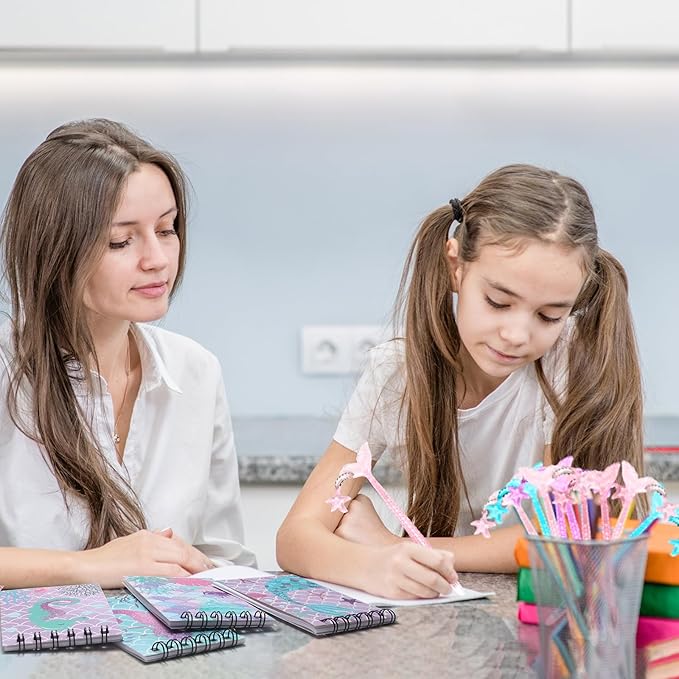 LiYiQ 148 Pcs Mermaid Mini Spiral Notepads Mermaid Pens Stickers Set for PET Birthday Classroom School Reward Gift Prizes Goodie Bags Stuffers