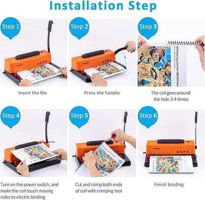 TIANSE Binding Machine, Spiral Coil Binder Machine, Manual Book Maker Punch Binder with Electric Coil Inserter,Suit for Letter Size / A4 / A5