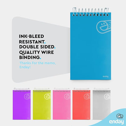 Enday Pocket Notebook, Small Notebooks 3 x 5 Top Bound Small Spiral Notebooks, Memo Pad for Home Office Accessories, 75 Sheets, Mini Notepad in Pink, Purple, Green, Blue, Red, Grey (6 Pack)