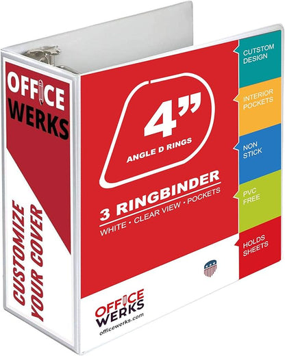 Performore 3 Ring Binder, Professional Angle D Ring Binder 4 Inch, Presentation Folder for Standard Pages 8.5 x 11 with Pockets, Crystal Clear View White Binder (2 Pack)