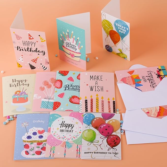 Birthday Cards,25 Pcs Blank Cards with Envelopes & Stickers,25 Design,4x6 Inches Happy Birthday Card,Birthday Card for Kids,Friends,Family and Colleagues