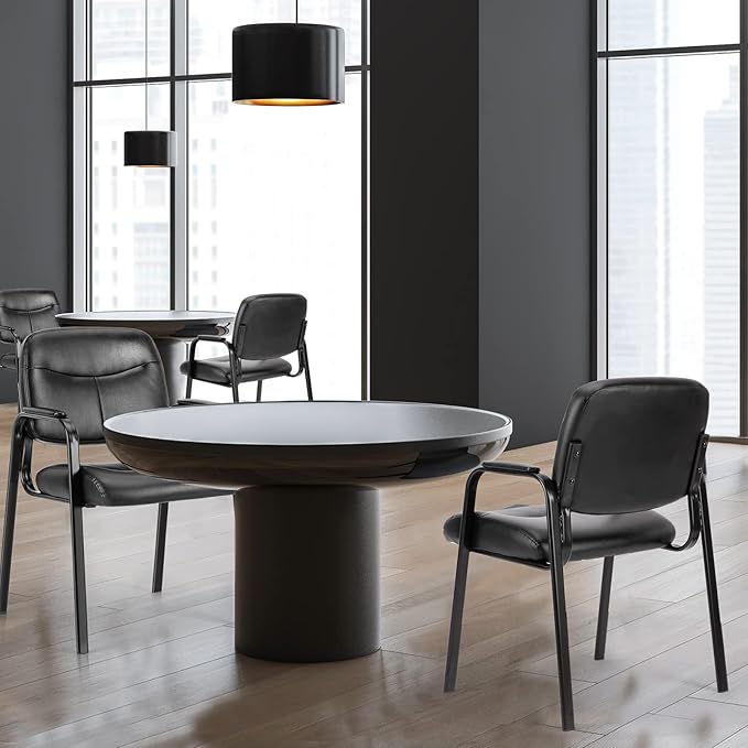 OLIXIS Guest Reception Desk Chairs Without Wheels PU Leather Padded Arms, for Office Waiting Room Restaurant Library Barber Store Clinic Lobby Student Adult, Black-1 Pack