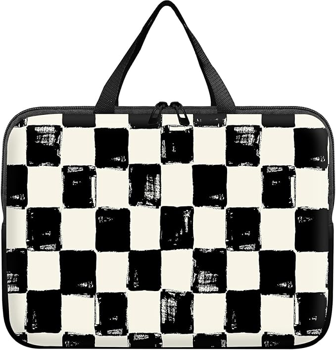 Universal Tablet Laptop Sleeve Case 10 inch, Black and White Checkered Slim Carrying Case Durable Handbag Travel Laptop Bag for 7 to 10-inch Laptops/Notebook/Kids Tablet/ipad/eBook Readers