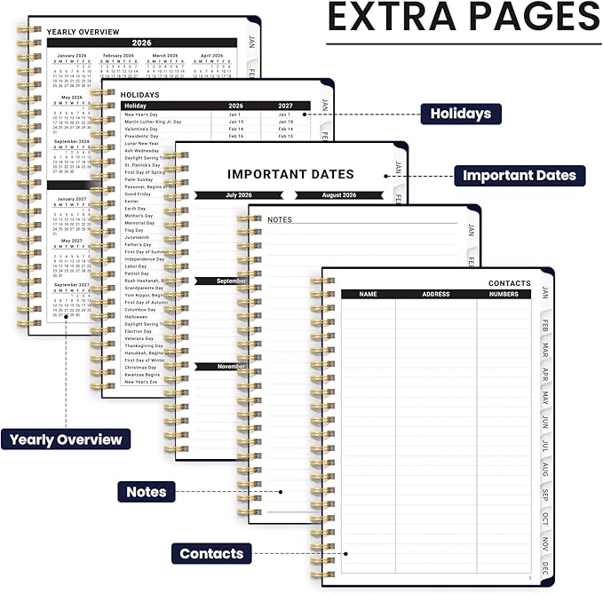 2026 Planner, Aesthetic Weekly and Monthly Planner for Women, Jan 2026 to Dec 2026, Hardcover 2026 Calendar Book with Monthly Tabs, Inner Pocket, Perfect for Office Home School - A4 (8.5" x 11"), Simple Daisy