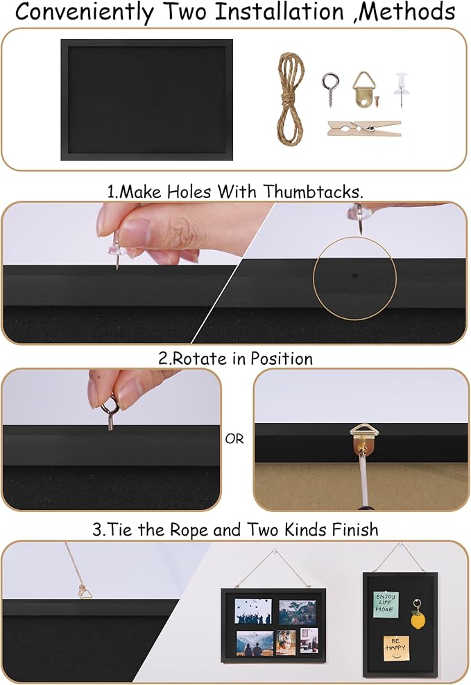 Cork Board with Linen Black 2Pack,Bulletin Board 17"x12", Corkboards for Office Home School Message Board or Vision Board Decoration.