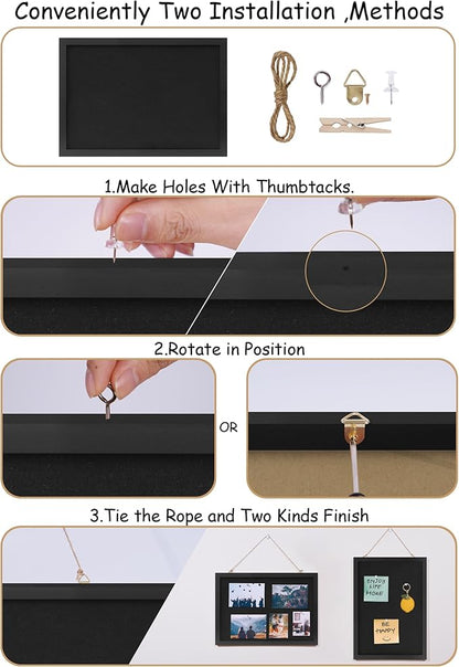 Cork Board with Linen Black,Bulletin Board 17"x12" .Corkboards for Office Home School Message Board or Vision Board Decoration.