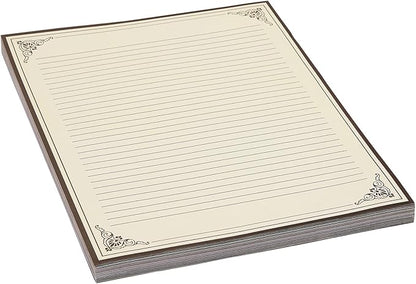 Juvale Fancy Vintage Lined Paper with Antique Border Design, Aged Stationery for Writing Letters, Invitations, Poems, Lyrics, Notes, Cream Color (8.5x11 Inches) - 96 Sheets