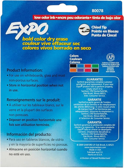 EXPO Low Odor Dry Erase Markers, Chisel Tip, Assorted Colors, 8 Count