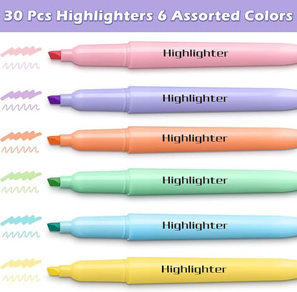 Duchong 30 Count Highlighters, Pastel Highlighters Assorted Colors Bulks, Chisel Tip Dry-Quickly Highlighter Markers for Adult Kids, Office Classroom Must Have, School Supplies for Teachers