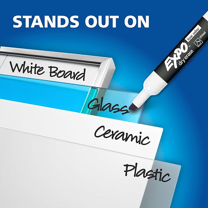 EXPO Dry Erase Markers, Low Odor Ink, Assorted Colors, Chisel Tip, 16 Count