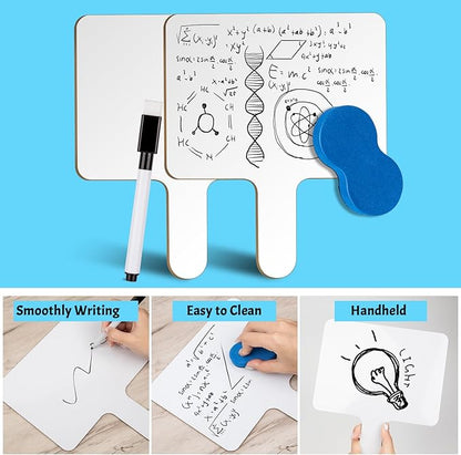 6Packs Dry Erase Paddles with Handle, 6Pcs Double Sided Answer Paddle White Boards with 6 Markers and 6 Erasers for Teaching Meeting Supplies