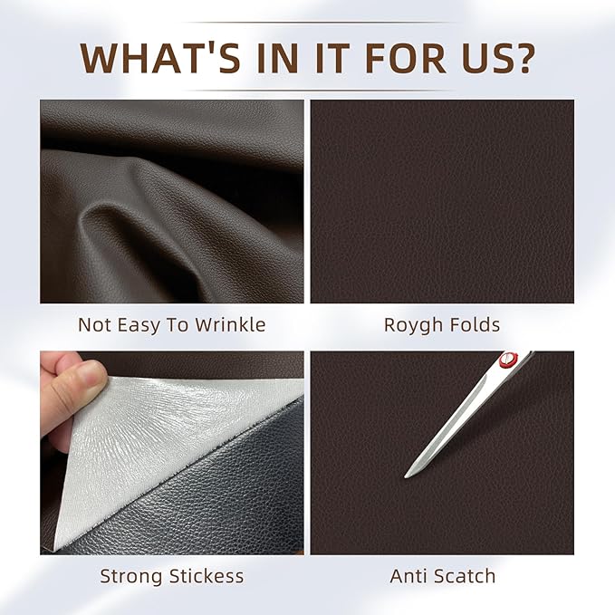 CHEIGHY 2pcs Leather Repair Kit, Self Adhesive Leather Repair Patch for Furniture 8.2X11 inch Vinyl Repair Kit for Couches Car Seats, Sofa, Office Chair, Belt, Jackets (Dark Coffee)