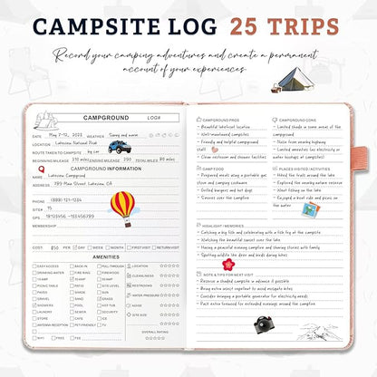 Camping Essentials: Camping Journal and RV Travel Log Book - A5 Adventure Book for Memories, Travel Journal for Men and Women, Family RV Travel Camping Logbook Accessories - Pink