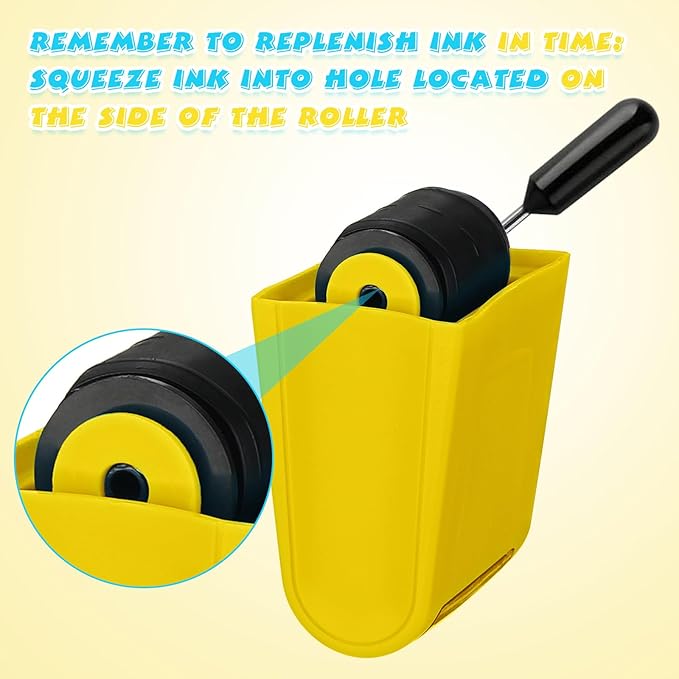 Sherr 2 Handwriting Line Stamp Roller Dashed Handwriting Lines Practice Roller Stamp for Kids, Teachers Kindergarten Education Classroom Back to School Need(2.72 x 2.44 x 1.54 Inch,Yellow)