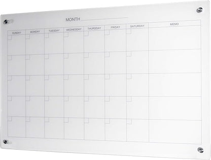 Audio-Visual Direct Magnetic Glass Dry Erase Board Set (3' x 2', Calendar Ultra White) for Wall - Monthly Planner
