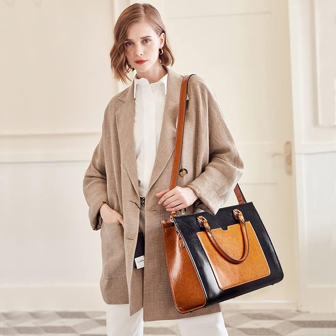 Telena Laptop Tote Bag for Women, 15.6 Inch Shoulder Tote Bag Leather Briefcase for Women, Large Capacity Handbag Bags