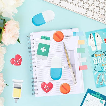 B1ykin Sticky Notes Set - Cartoon Theme Cute Self-Stick Notes Pad Teacher Appreciation Gifts， Self-Adhesive Writing Memo Pages Sticky to Do Notepad for Kids Employee School Office (Doctor)