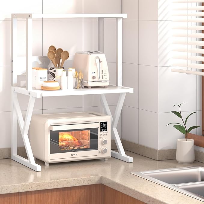 aboxoo Desktop Printer Stand with 3 Tier Wood Storage Shelves,Under Desk Printer Table,Multi-Purpose Home Office Desk Organizer for Fax Machine, Scanner (White)