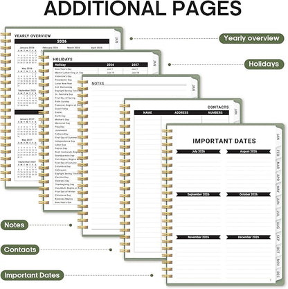 2026 Planner, Weekly and Monthly Calender Planner, Jan 2026 to Dec 2026, Hardcover 2026 Calendar Planner Book with Tabs & Inner Pocket, Office Home School Supplies for Women & Men - A4 (8.5" x 11"), Green