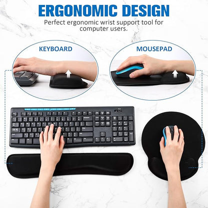 Yunsailing 4 Pcs Ergonomic Mouse Pad and Keyboard with Wrist Support Set Soft Smooth Gel Rest Comfortable Memory Foam for Easy Typing Gaming Computer Laptop Office Home