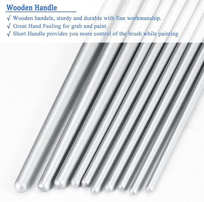 BOSOBO Paint Brushes Set, 2 Pack 20 Pcs Round Pointed Tip Paintbrushes Nylon Hair Artist Acrylic Paint Brushes for Acrylic Oil Watercolor, Face Nail Art, Miniature Detailing & Rock Painting, Silver