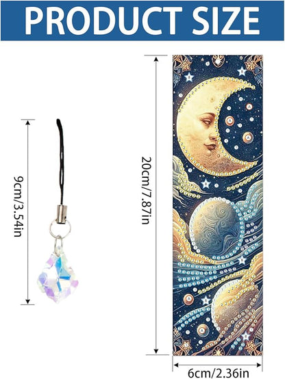 4-Piece Diamond Painting Bookmarks Set for Adults – Sun, Moon, and Waves Design DIY 5D Rhinestone Diamond Art Bookmark Kits with Tassels, Beautiful Diamond Art Bookmarks for Crafts Gifts