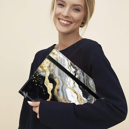 Padfolio Folder with Clipboard,Portfolios Organizer Clipboards with Storage Clipboard Writing Pad PU Leather Conference Document Organizer with Business Card Holder,Black Gold Marble