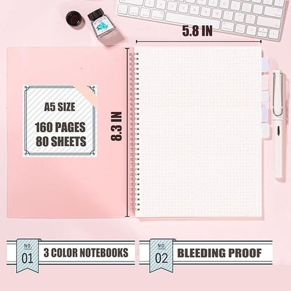 4 Pack Dot Notebook, 5.9 x 8.3 Inches Spiral Notebooks for Work, School and Journal with 110 GSM Journal Dotted Paper, Small Notebook with 80 Sheets/160 Pages, Hardcover Dot Journal Notebook