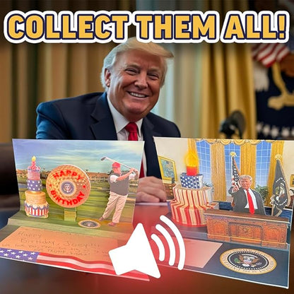 OUR FRIENDLY FOREST Pop Up Birthday Card with Light & Sound Features Real Donald Trump Voice Message for Men and Women, Parents, Couples (Golf)