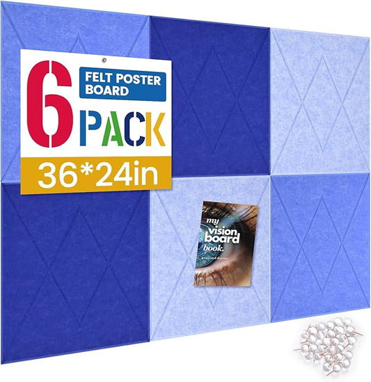 Large Cork Board for Walls with 30 Push Pins-24"X36", Easy to Peel&Stick Vision Bulletin Board Tiles, Black Poster Felt Board Supplies Set Home Office Classroom Corkboard Decor Self Adhesive