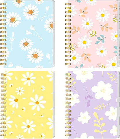 Koogel 4PCS Spiral Notebook Journals, A6 Pocket Notebooks College Ruled Notebooks for Women Gift Office School Supplies