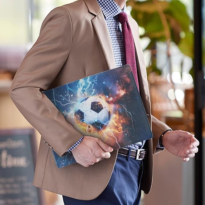 Cozeyat Fire Soccer Padfolio for Men PU Leather Portfolio Folder for Documents, Writing Pad for Business School Office Conference Notepad Clip Boards