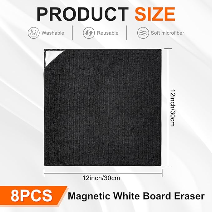 Ira Pollitt 8 Pieces Magnetic Cleaning Cloth Dry Erasers Microfiber Dry Erase Erasers Reusable Microfiber Cloth Eraser for White Boards, Multipurpose Cleaning Cloths for Office,School 12 x 12 inch