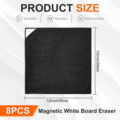 Ira Pollitt 8 Pieces Magnetic Cleaning Cloth Dry Erasers Microfiber Dry Erase Erasers Reusable Microfiber Cloth Eraser for White Boards, Multipurpose Cleaning Cloths for Office,School 12 x 12 inch