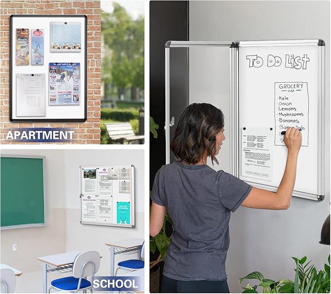 SWANCROWN Enclosed Bulletin Boards Magnetic Glass Covered Notice Information Cabinet with Aluminum Frame 38x28inch (9xA4)