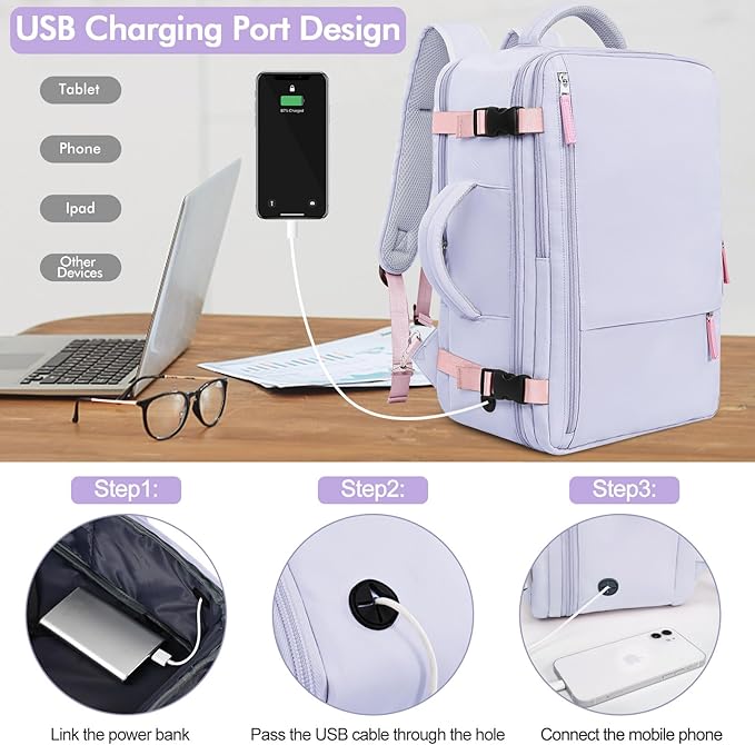 Travel Backpack, Carry-on Backpack Bag Flight-Approved for Men Women, Personal Item Backpack Luggage,Travel Essentials Accessories, Purple