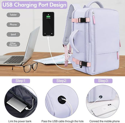 Travel Backpack, Carry-on Backpack Bag Flight-Approved for Men Women, Personal Item Backpack Luggage,Travel Essentials Accessories, Purple