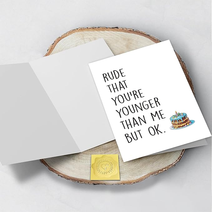Rude But Ok Birthday Card for Friend, Funny Cousin Birthday Card for Little Brother Sister, Lovely Younger than Me Birthday Card