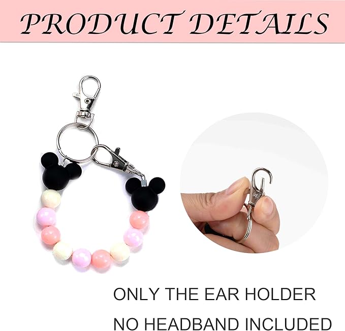 2Pcs Mouse Ear Holder for Backpack Beaded Lanyard Keychain Park Trip Essentials Headband Hanging Display Accessories