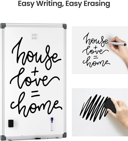 VUSIGN 2PCS Magnetic White Board Kit for Wall 36" x 24", 2 Dry Eraser & 4 Multicolor Markers & 8 Magnetic Pins, Sliver Reinforced Aluminum Frame for Home, School, Office