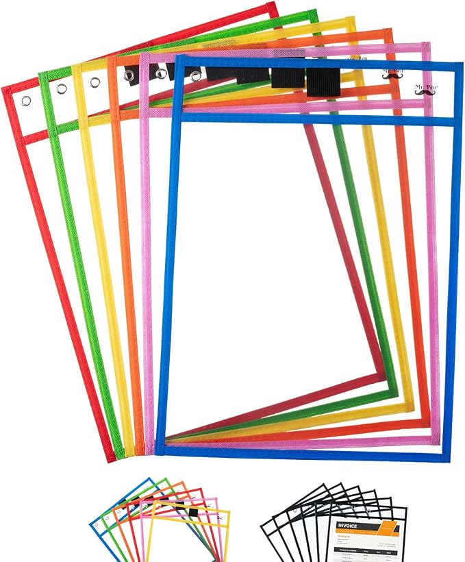 Mr. Pen- Dry Erase Pocket Sleeves, 10 x 14 Inch, 6 Pack, Colorful, Plastic,Reusable, Clear, Classroom Sleeves