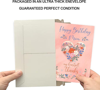 Prime Greetings Heartfelt Birthday Card For Mom (Mother), Made in America, Eco-Friendly, Thick Card Stock with Premium Envelope 5in x 7.75in, Packaged in Protective Mailer