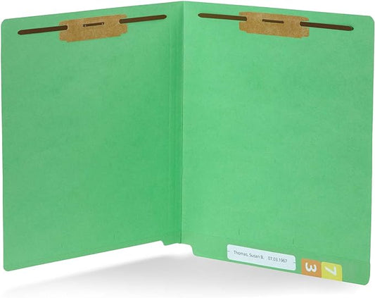50 Green End Tab Fastener File Folders - Reinforced Straight Cut Tab - Durable 2 Prongs Designed to Organize Standard Medical Files, Receipts, Office Reports, and More - Letter Size, Green, 50 Pack