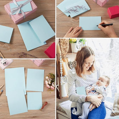 50 Pack Blank Cards Folded Cardstock Thank You Blank Greeting Cards for Invitations, Wedding, Greeting Cards, All Occasion DIY (Light Blue, 5x7)