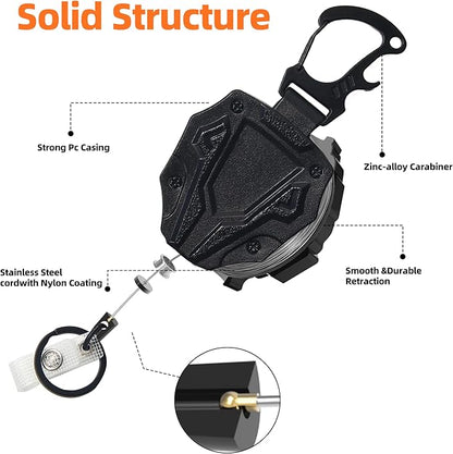 2 Pack Retractable Keychain Heavy Duty Outdoor Carabiner Badge Holder-Outdoor Carabiner for ID Badges, Key Holders, and More - Ideal for Work Badge Clips & Key Management