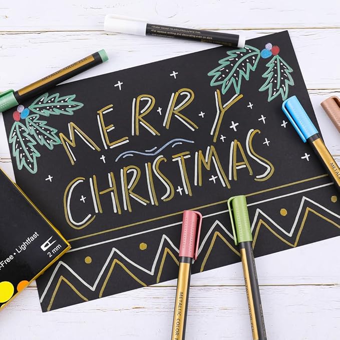 Dyvicl Metallic Marker Pens - Set of 10 Medium Point Metallic Markers for Rock Painting, Black Paper, Card Making, Scrapbooking Crafts, DIY Photo Album